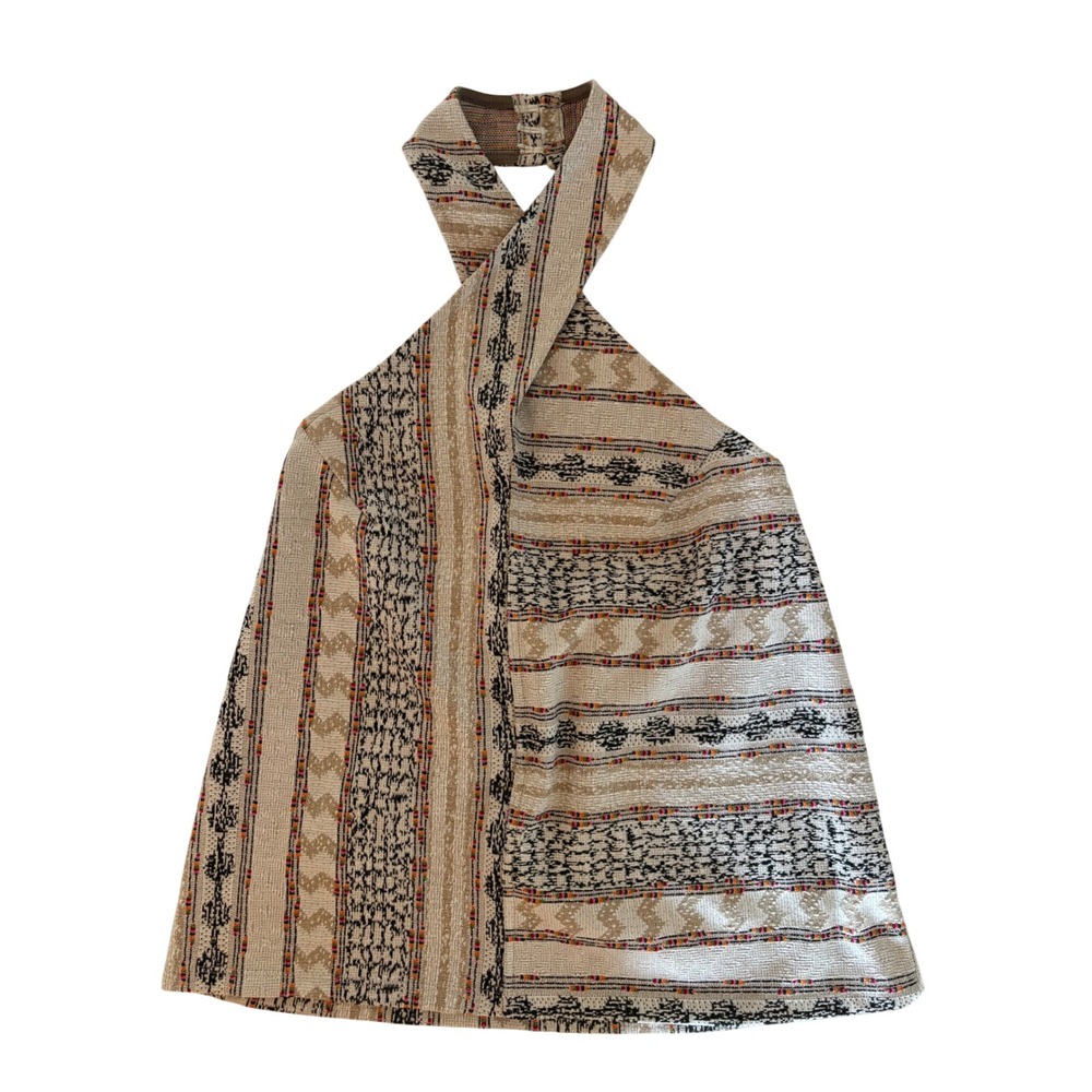 Anthropologie Leanne Jacquard Tapestry Halter Top Geometric Tribal Backless S